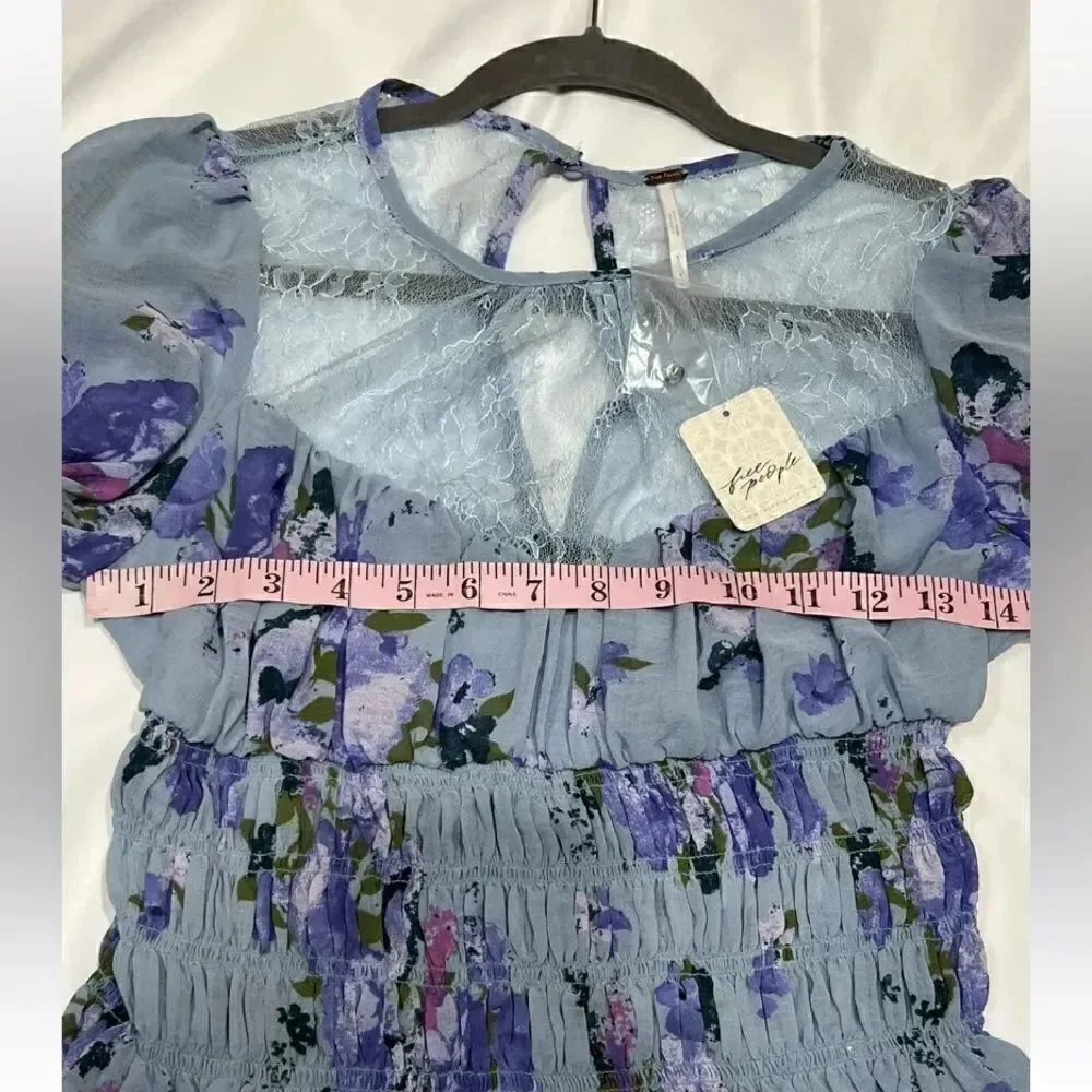 Free People Daphne Blouse in Silver Blue Combo NWT Sz S